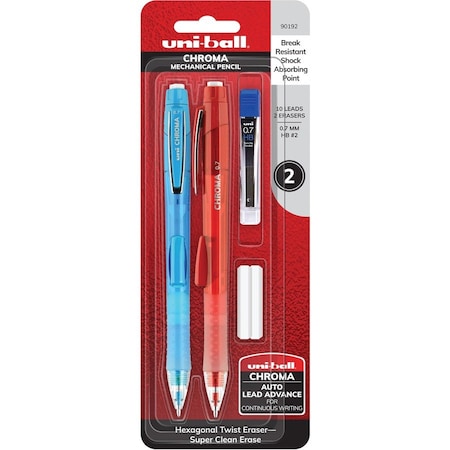 Uni-Ball Mechanical Pencils, w/Lead/Erasers, 0.7mm, 2Pencils/PK, MI PK UBC90192
